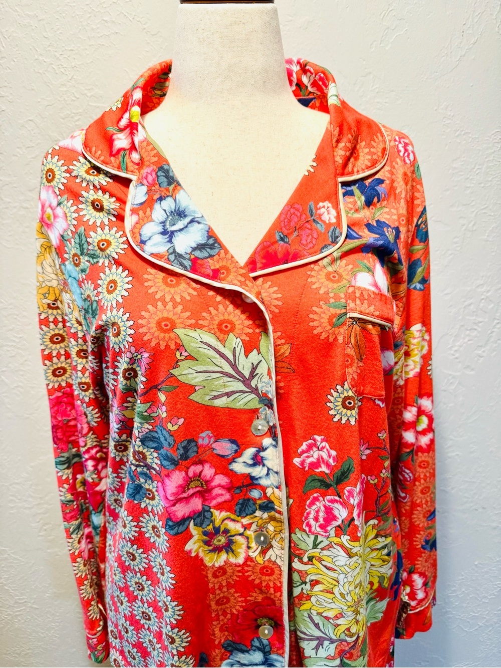 Johnny Was Vibrant Floral Orange long sleeve Pajama Set